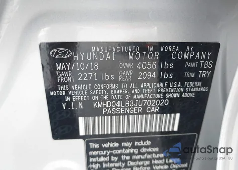 2018 Hyundai Elantra Sport из США, поврежденный, VIN KMHD04LB3JU702020